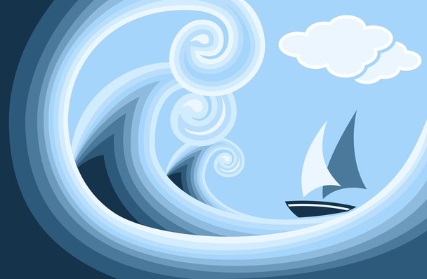 Merimaisema veneellä sinisessä
 - Vektori, kuva
