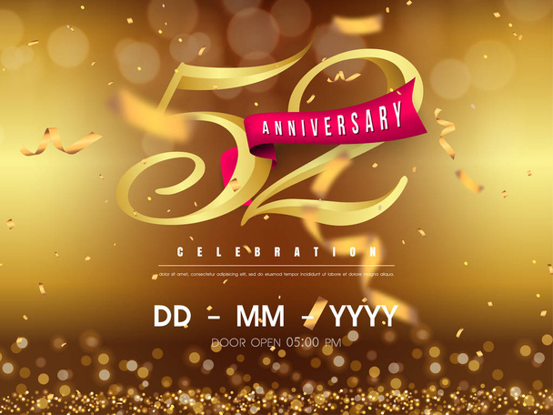 52 years anniversary logo template on gold background. 52nd cele - Vector, Image