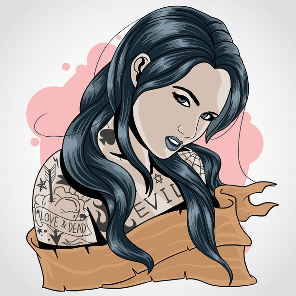 Девушка с татуировкой
 - Вектор,изображение
