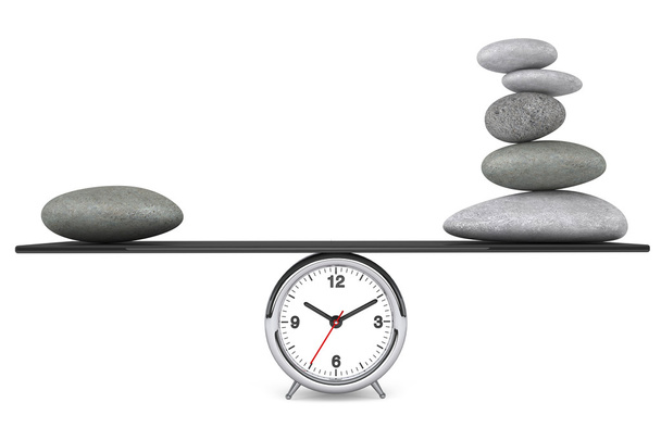 Zen-Steine balancieren auf einer Uhr - Foto, Bild