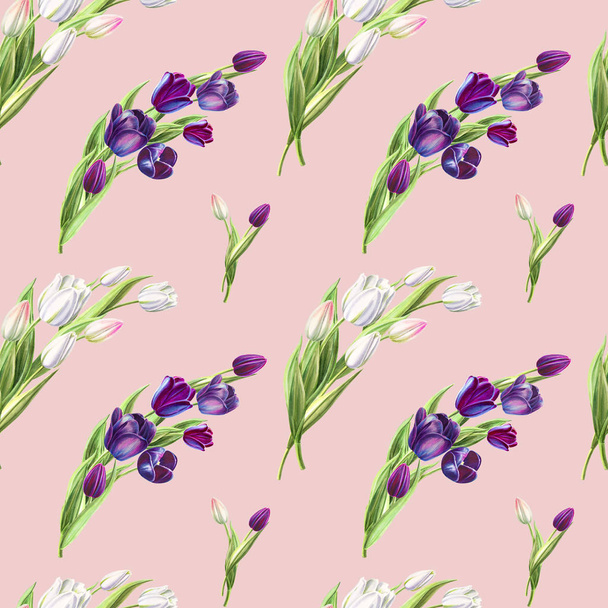 tulips background illustration, seamless pattern - Fotoğraf, Görsel