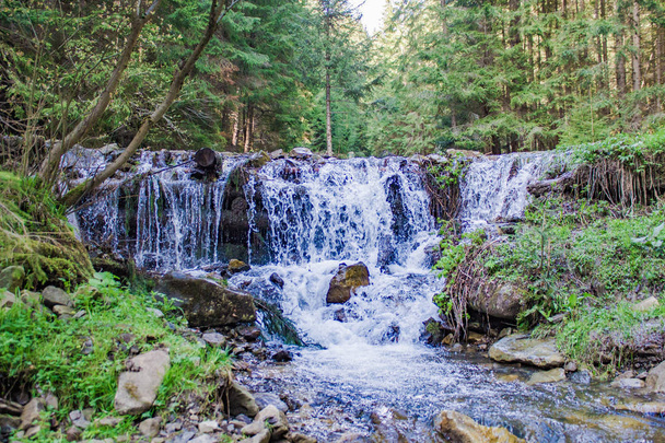 lesní vodopád, Turistika v ukrajinských Karpatech, krajina, odpočinek v lese - Fotografie, Obrázek