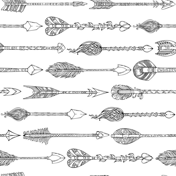 Vector doodles seamless arrows pattern. - Vector, Image