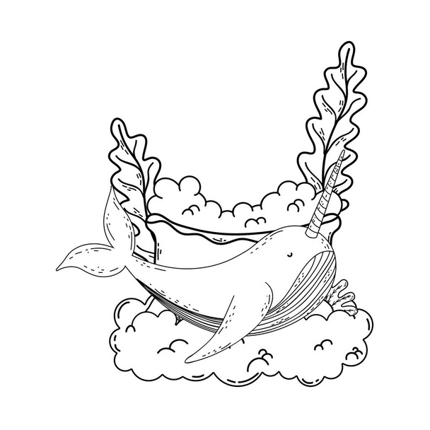 lindo narval con castillo
 - Vector, imagen