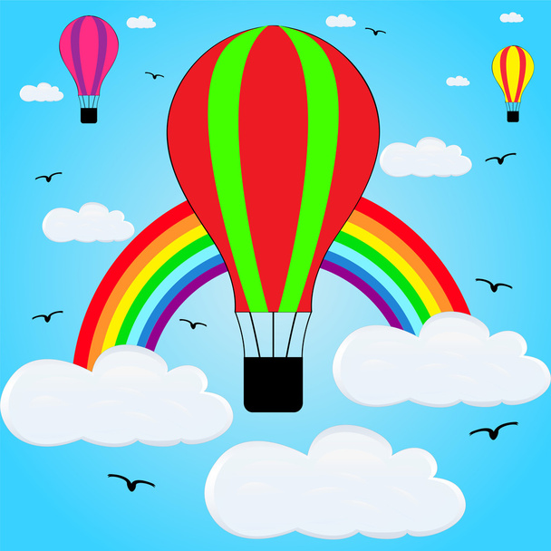 Αερόστατα που φέρουν στο παρασκήνιο του ουράνιου τόξου - Διάνυσμα, εικόνα