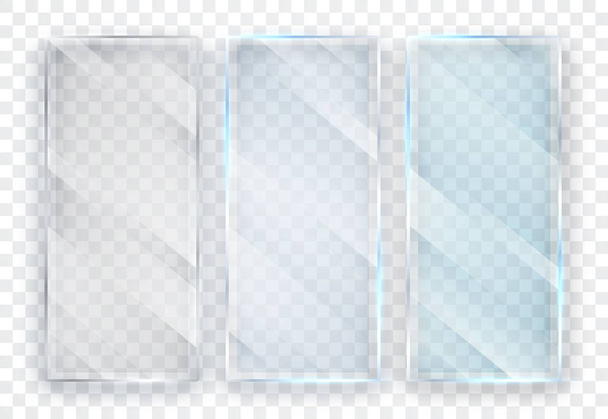 Set di lastre di vetro. Bandiere di vetro su sfondo trasparente. Vetro piano. Illustrazione vettoriale - Vettoriali, immagini