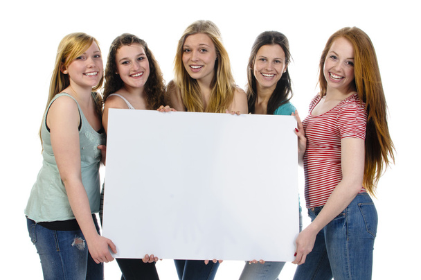 Girls with billboard - Foto, imagen