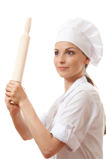 Baker / Chef woman holding baking rolling pin - Photo, image