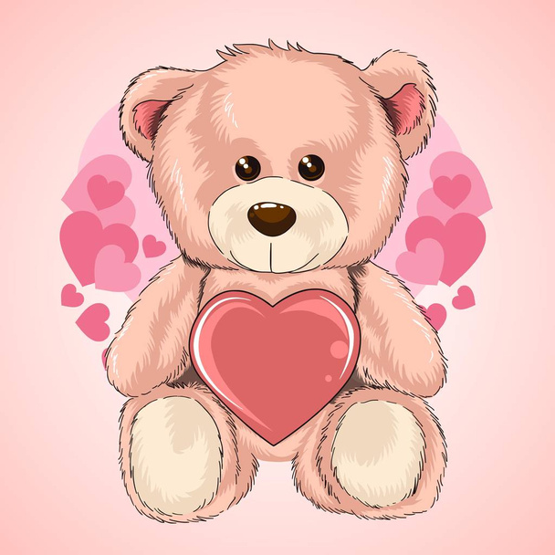 Valentýnská karta. Medvídek drží srdce, vektorový obrázek - Vektor, obrázek