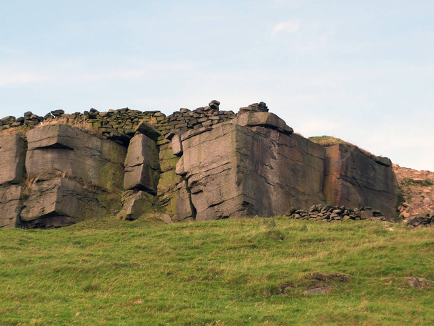 rocky outcrops boulders and stone walls in yorkshire moors - Photo, Image
