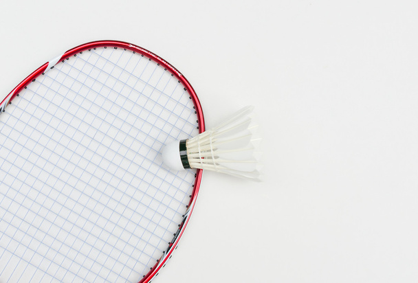 badminton racket with shuttlecock in partial view angle - Fotoğraf, Görsel