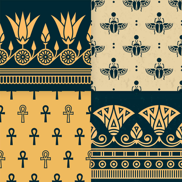 Набор из четырех бесшовных векторных иллюстраций египетского национального орнамента
. - Вектор,изображение