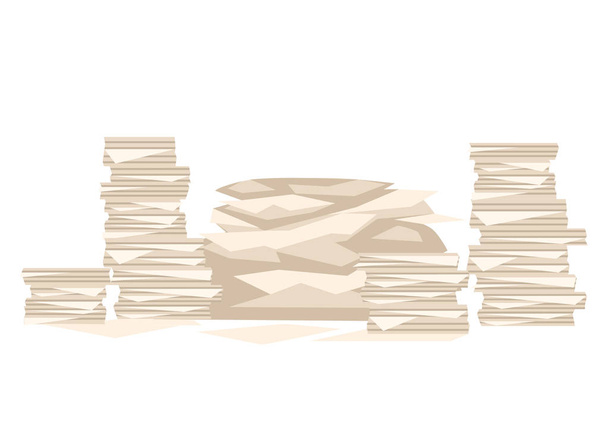 紙の多くのスタック。平らな紙の山。白い背景に分離されたフラットベクトルイラストレーション - ベクター画像
