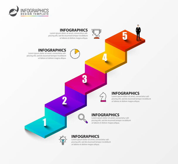 Infographic design template. Creative concept with 5 steps - Vettoriali, immagini