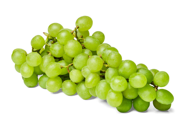 Fresh bunch of green grapes. White isolated background. Close-up. Side view. - Фото, зображення