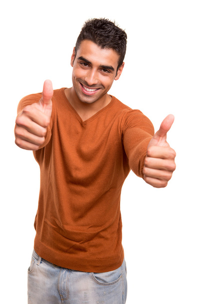 Smiling guy showing thumbs UP - Zdjęcie, obraz