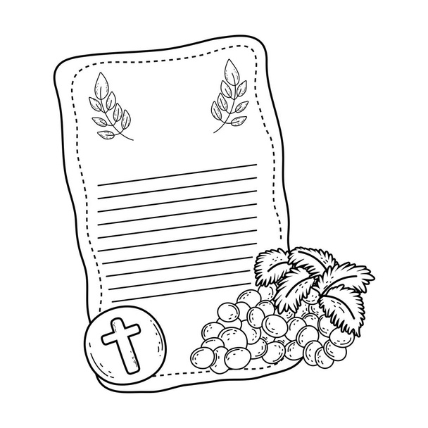 first communion card with grapes - Vector, Image