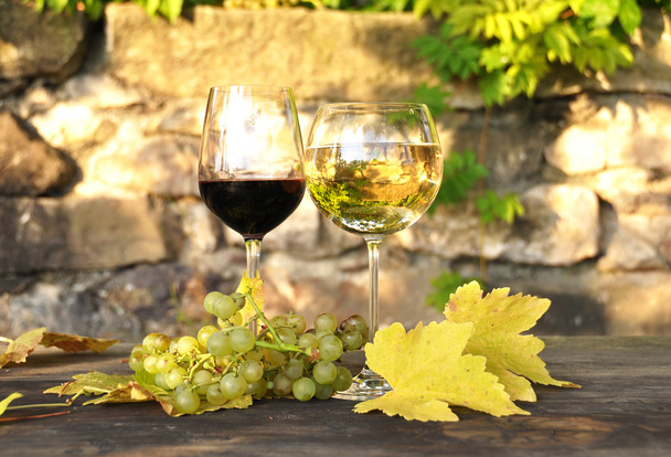 Szemüveg, a bor és a szőlő egy csomó. Régióban Lavaux, Svájc - Fotó, kép