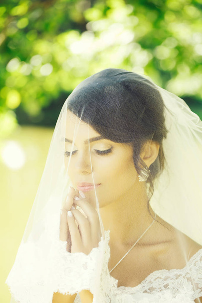 pretty bride under veil - Foto, Imagem