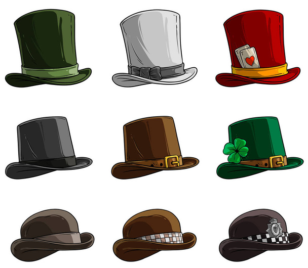 Dibujos animados diferentes tapas y sombreros vector icono conjunto
 - Vector, Imagen