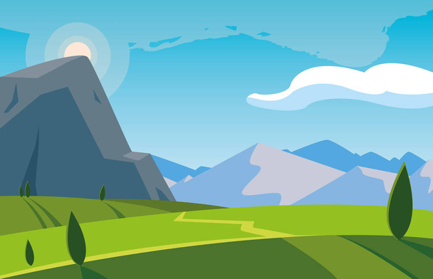 landscape mountainous scene icon - Vector, Image