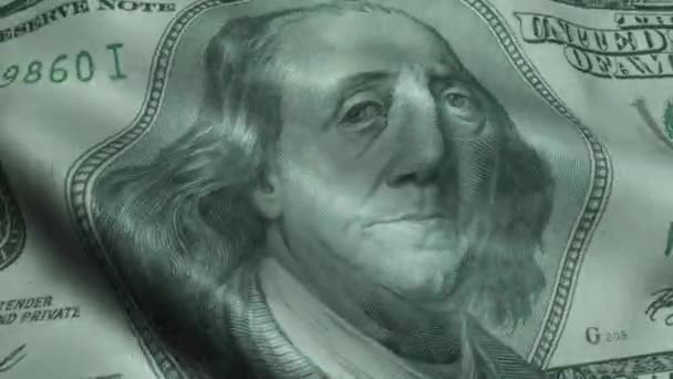 Americký prezident Benjamin Franklin, zmačkaný 100 dolarový Bill - Záběry, video