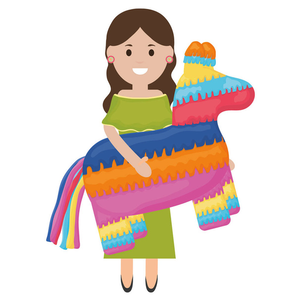 gyönyörű mexikói nő Pinata karakter - Vektor, kép