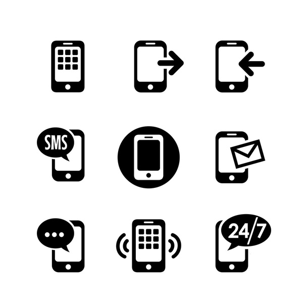 9 Icons Set - Kommunikation, Smartphone, Handy - Vektor, Bild