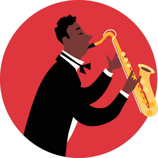 Чорний чоловік в смокінгу грає на саксофоні, EPS 8 Векторні ілюстрації
  - Вектор, зображення