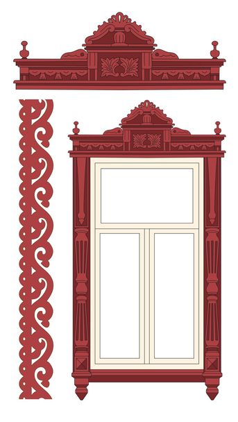 Деревянное украшенное окно
 - Вектор,изображение