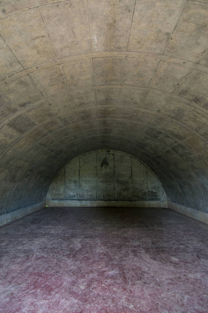 All'interno di uno dei vecchi bunker di munizioni della seconda guerra mondiale (noto anche come igloo) nella prateria di erba alta di Midewin, Wilmington, Illinois
. - Foto, immagini