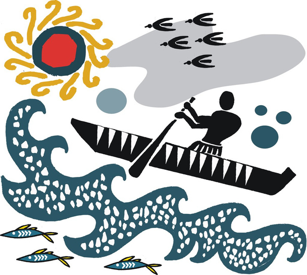 Ilustración vectorial del hombre en canoa
 - Vector, imagen