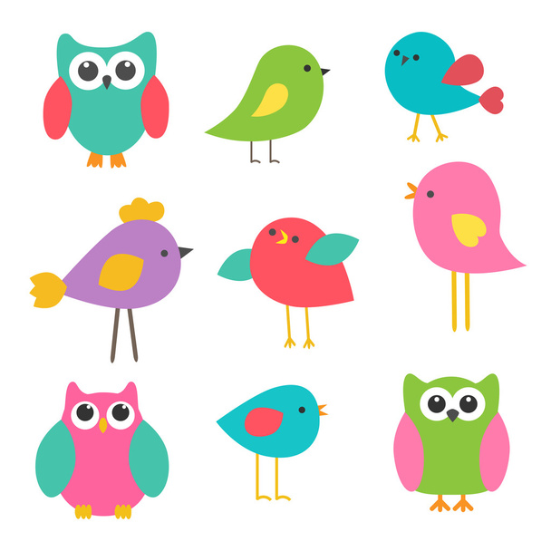 Векторный набор милых птиц и сов
 - Вектор,изображение