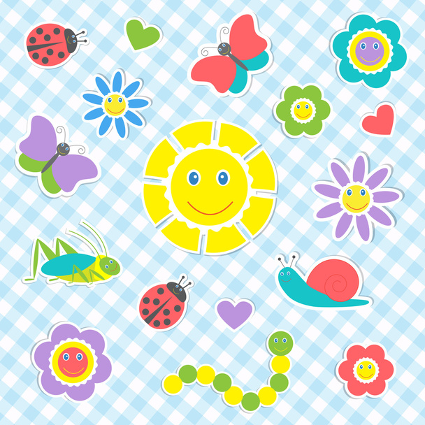Set of vector cute insects and flowers - Vektori, kuva