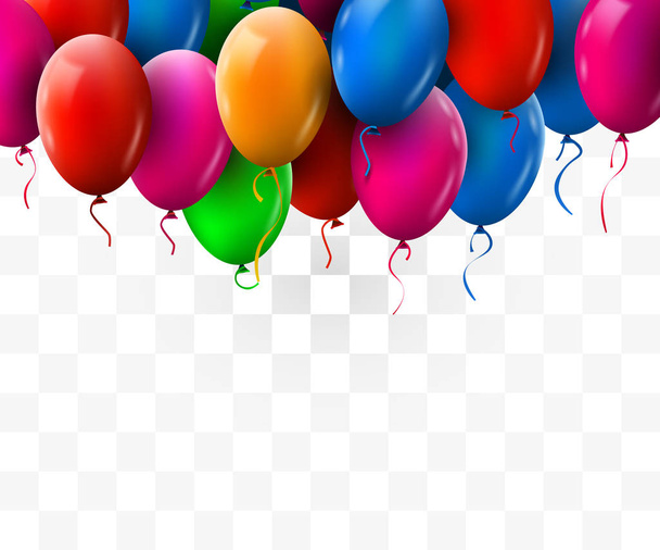3d Gerçekçi Renkli Demet Doğum Günü Balonları Parti ve Kutlamalar için Uçan. Saydam arka plan. - Vektör, Görsel