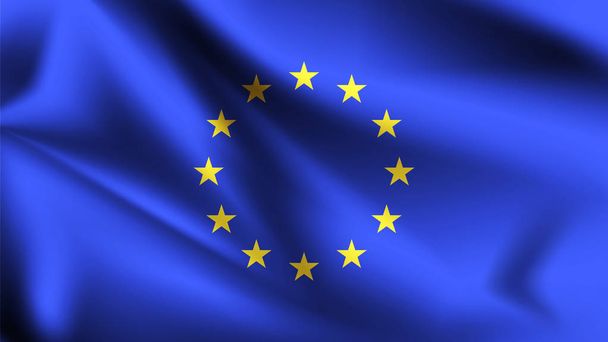 Флаг Европейского Союза развевается на ветру. Это часть серии. Европейский союз размахивает флагом
. - Вектор,изображение