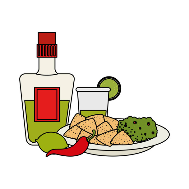 Начос з текілою та гуакамоле мексиканською їжею
 - Вектор, зображення