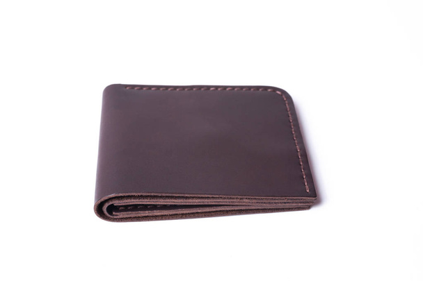 Brown handmade leather man wallet isolated on white background.  - Photo, Image