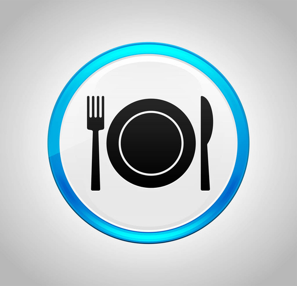 Placa con tenedor y cuchillo icono pulsador redondo azul
 - Foto, imagen