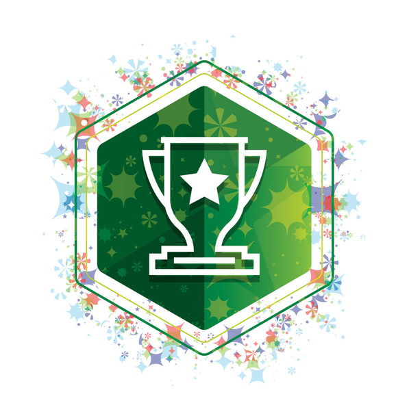 Trophy icon floral plants pattern green hexagon button - Photo, Image
