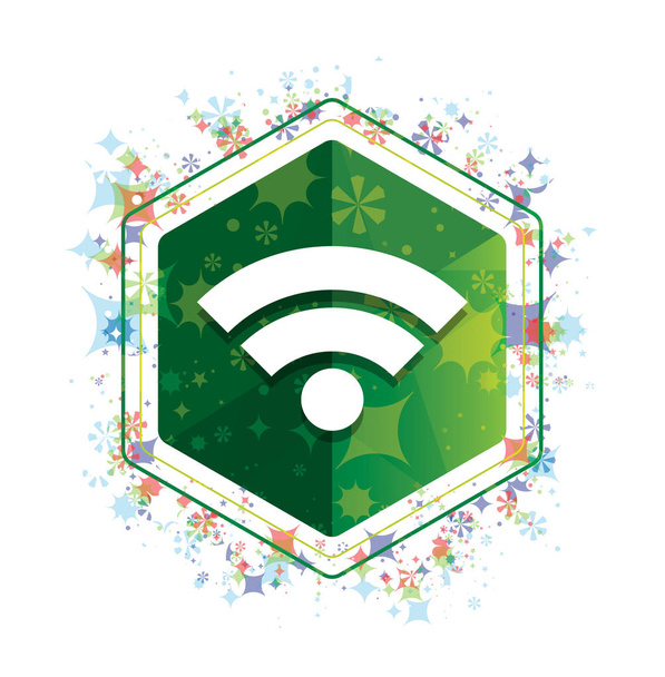 Wifi ikona květinové rostliny vzor zelené šestiúhelník tlačítko - Fotografie, Obrázek