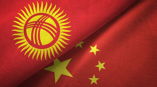 Kyrgyzstan and China two flags textile cloth, fabric texture - Photo, Image
