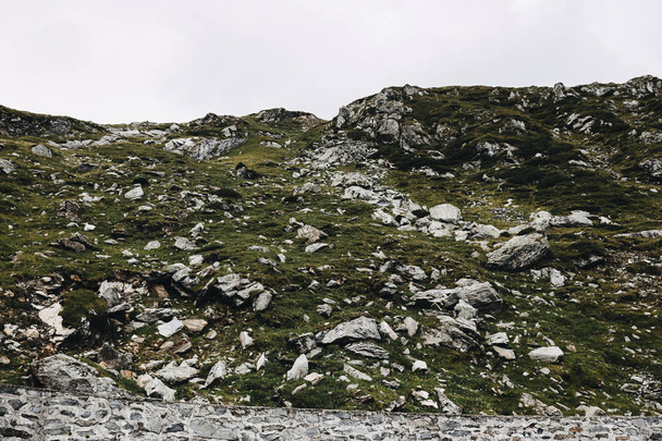 nordic landscape, rocky hill with moss on cloudy day - Fotografie, Obrázek