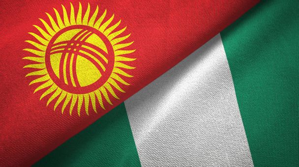 Κιργιστάν και τη Νιγηρία δύο σημαίες ύφασμα υφασμάτων, υφή υφάσματος - Φωτογραφία, εικόνα