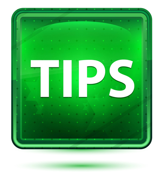 Tips Neon Light Green Square Button - Photo, Image