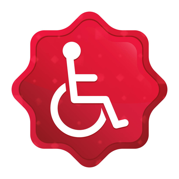 Silla de ruedas handicap icono nebuloso rosa rojo starburst botón de etiqueta
 - Foto, imagen