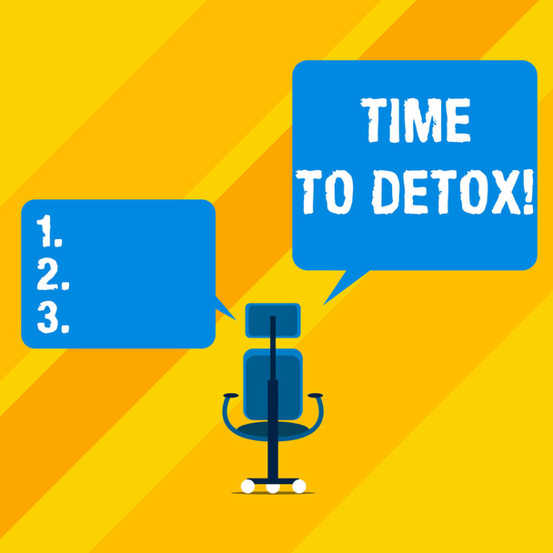 Sinal de texto mostrando Time To Detox. Foto conceitual quando você purifica seu corpo de toxinas ou para de consumir drogas
. - Foto, Imagem