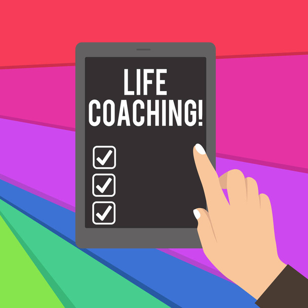 Sinal de texto mostrando Life Coaching. Foto conceitual demonstrando empregado para ajudar a mostrar atingir seus objetivos na carreira
. - Foto, Imagem