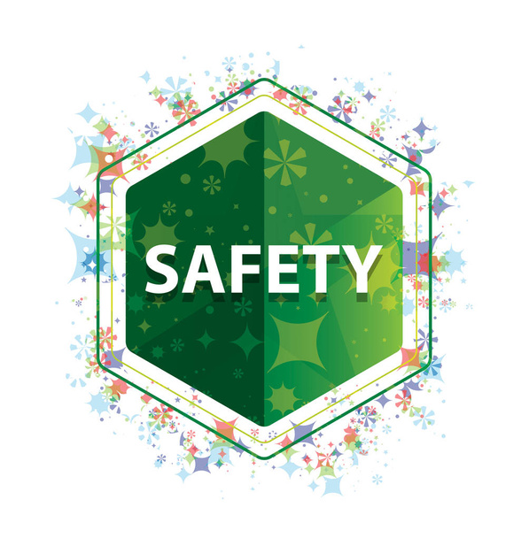 Safety floral plants pattern green hexagon button - Photo, Image