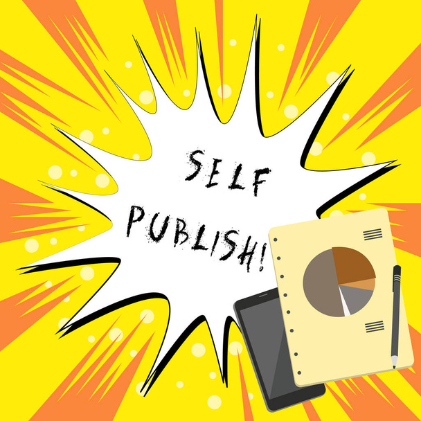 Znak tekstowy przedstawiający Self Publish. Koncepcyjny pisarz zdjęcie publikuje kawałek z nich działa niezależnie na własny koszt. - Zdjęcie, obraz